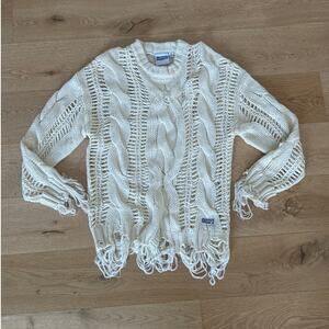 The Ragged Priest - Distressed Cable Knit Sweater in Cream